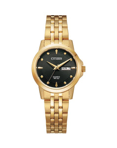 Citizen Ladies Quartz Black Dial Gold Case and Strap Watch #23436