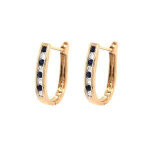 9ct Yellow Gold Diamond & Sapphire Channel Set Huggie Earrings #19290
