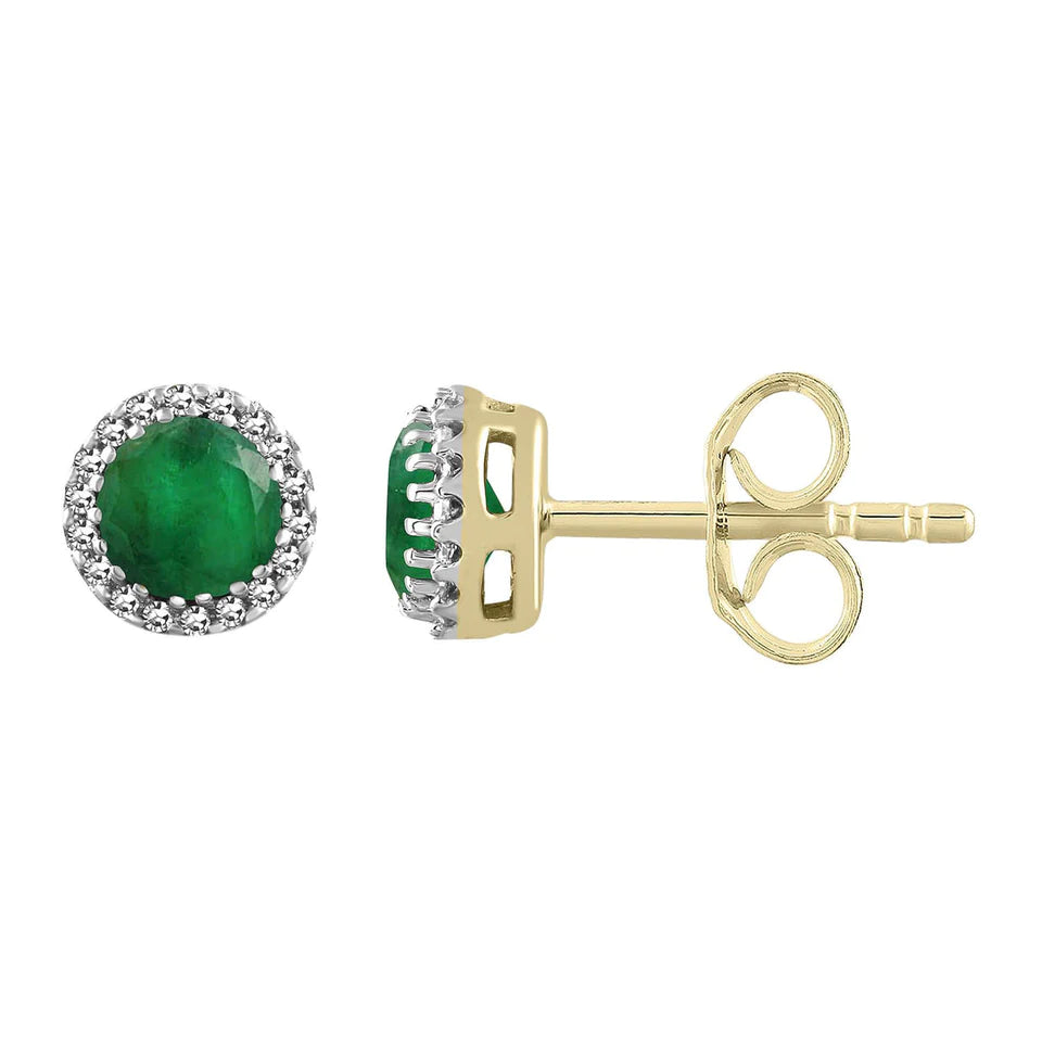 9ct Yellow Gold Diamond & Emerald Earrings #