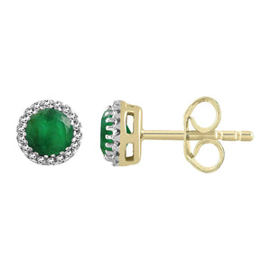 9ct Yellow Gold Diamond & Emerald Earrings #