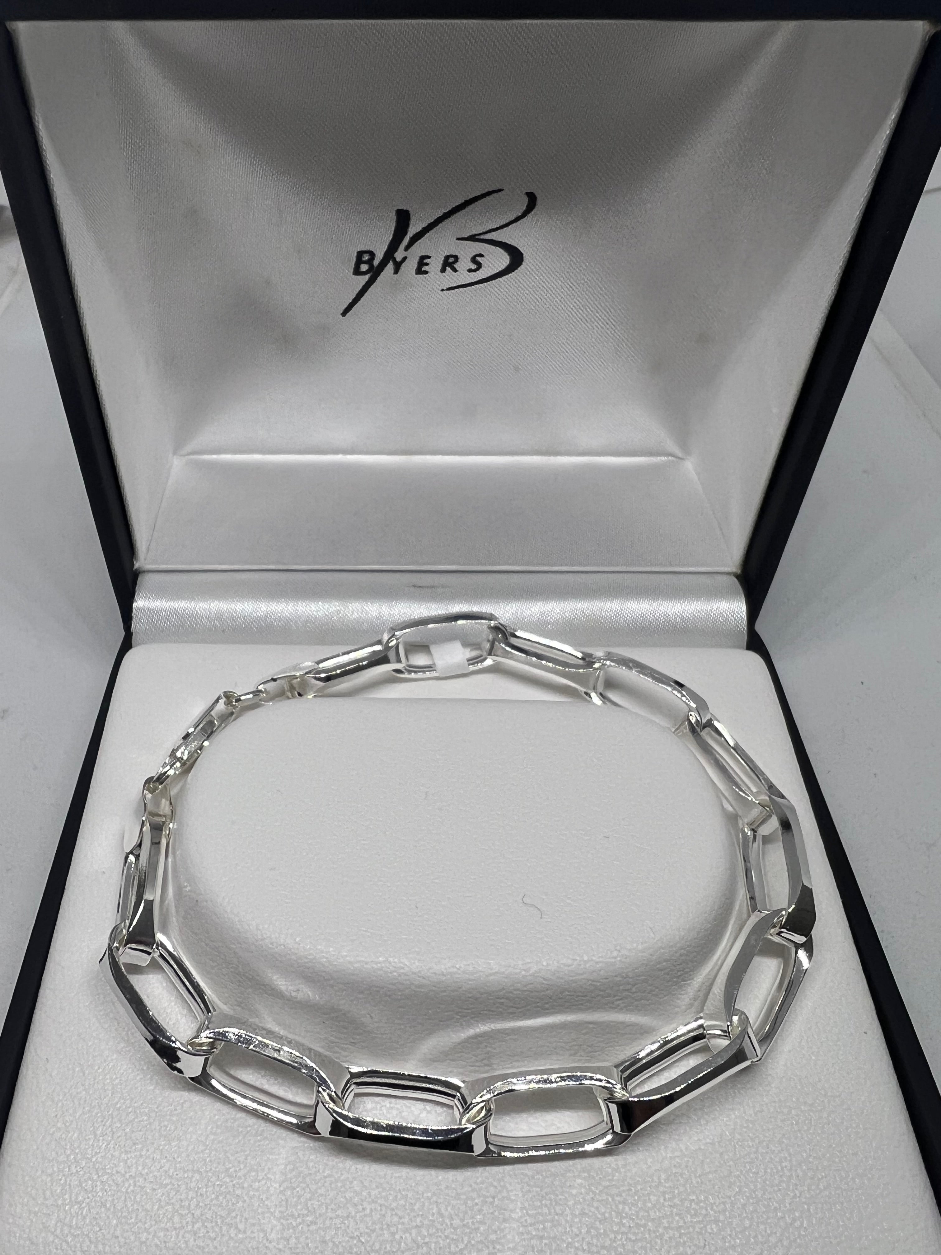 Sterling Silver Diamond Cut Oval Fancy Link Bracelet #23976