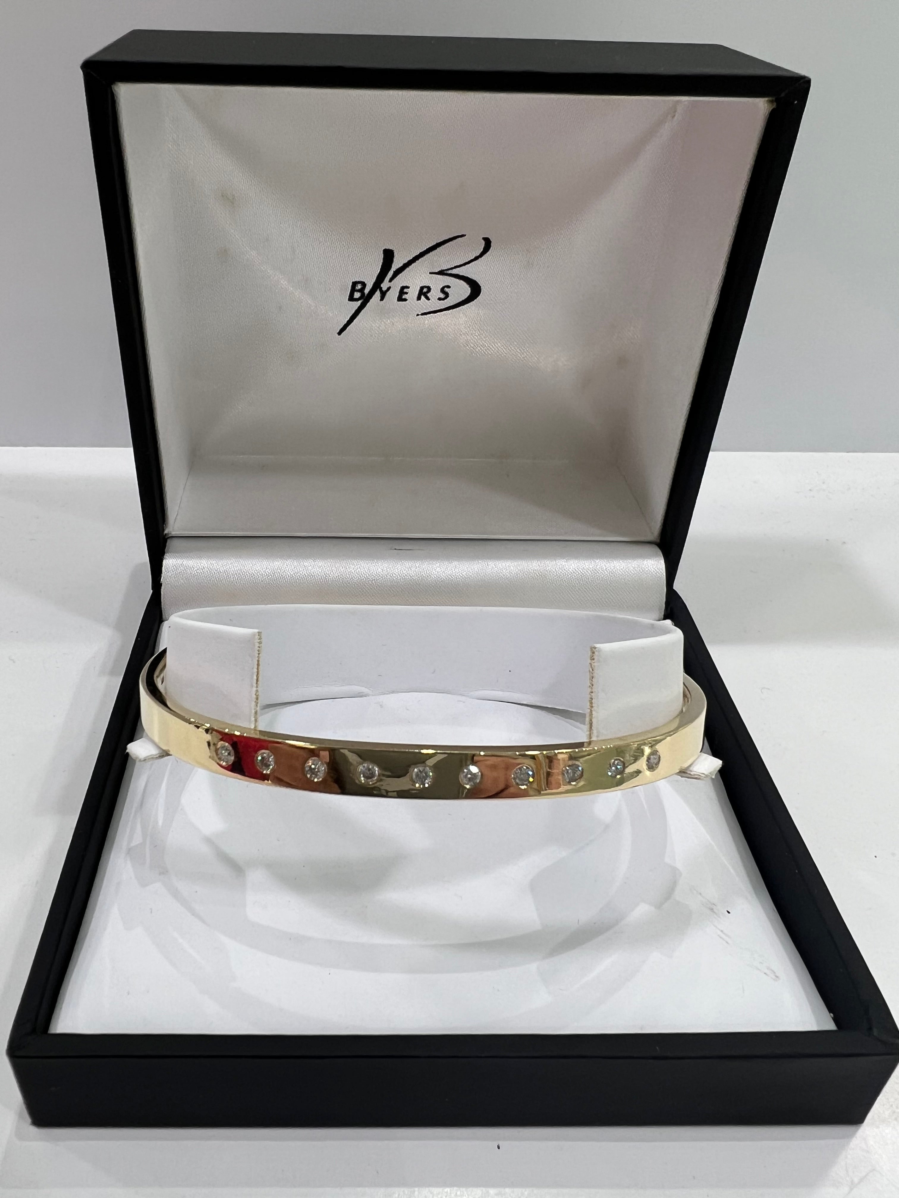 9ct Yellow Gold Oval Handmade Bangle with Diamonds #24131