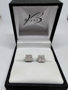 9ct White Gold Cubic Zirconia Square Stud Earrings #19477