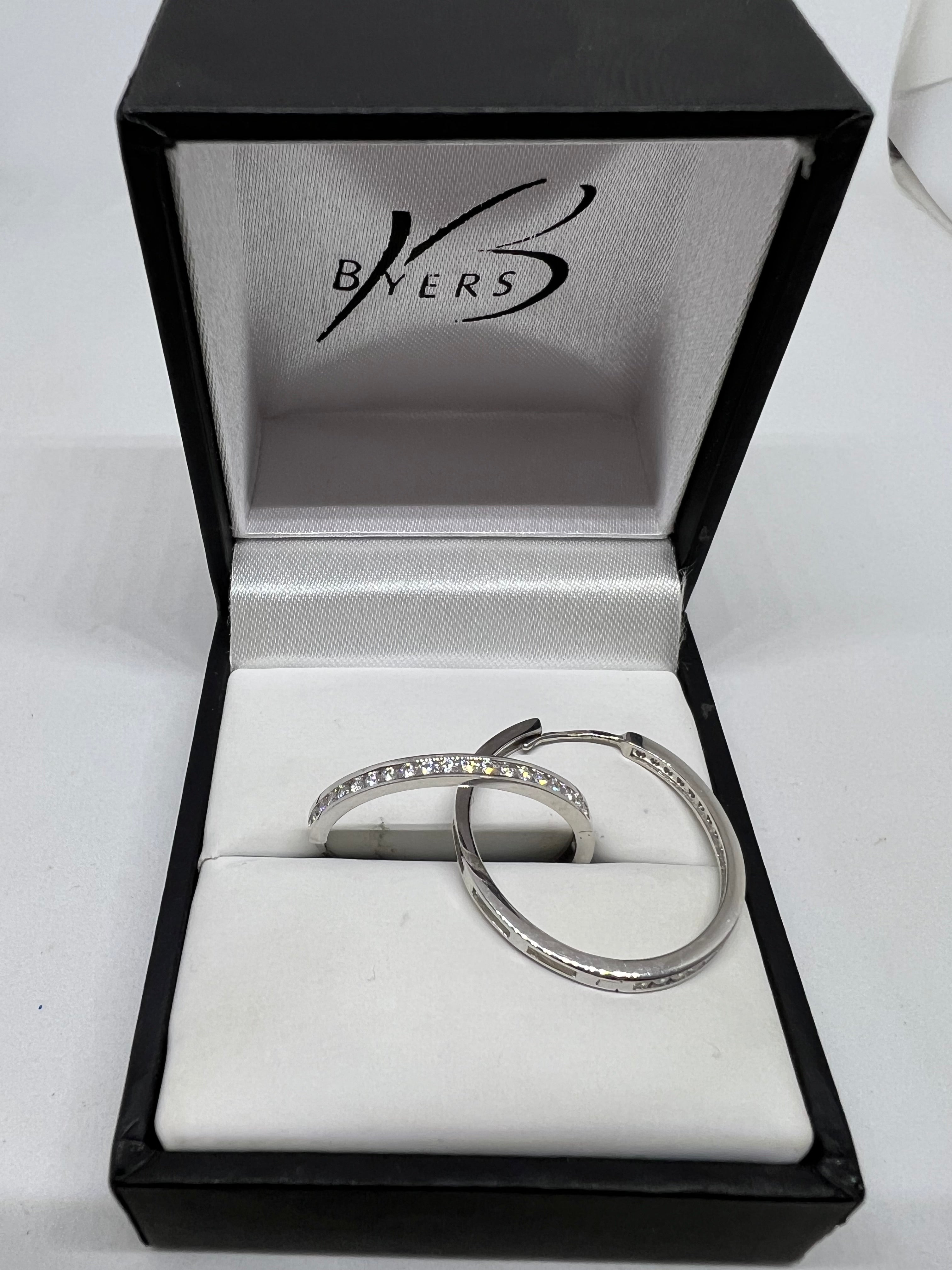 9ct White Gold Cubic Zirconia Hoop Earrings #19131