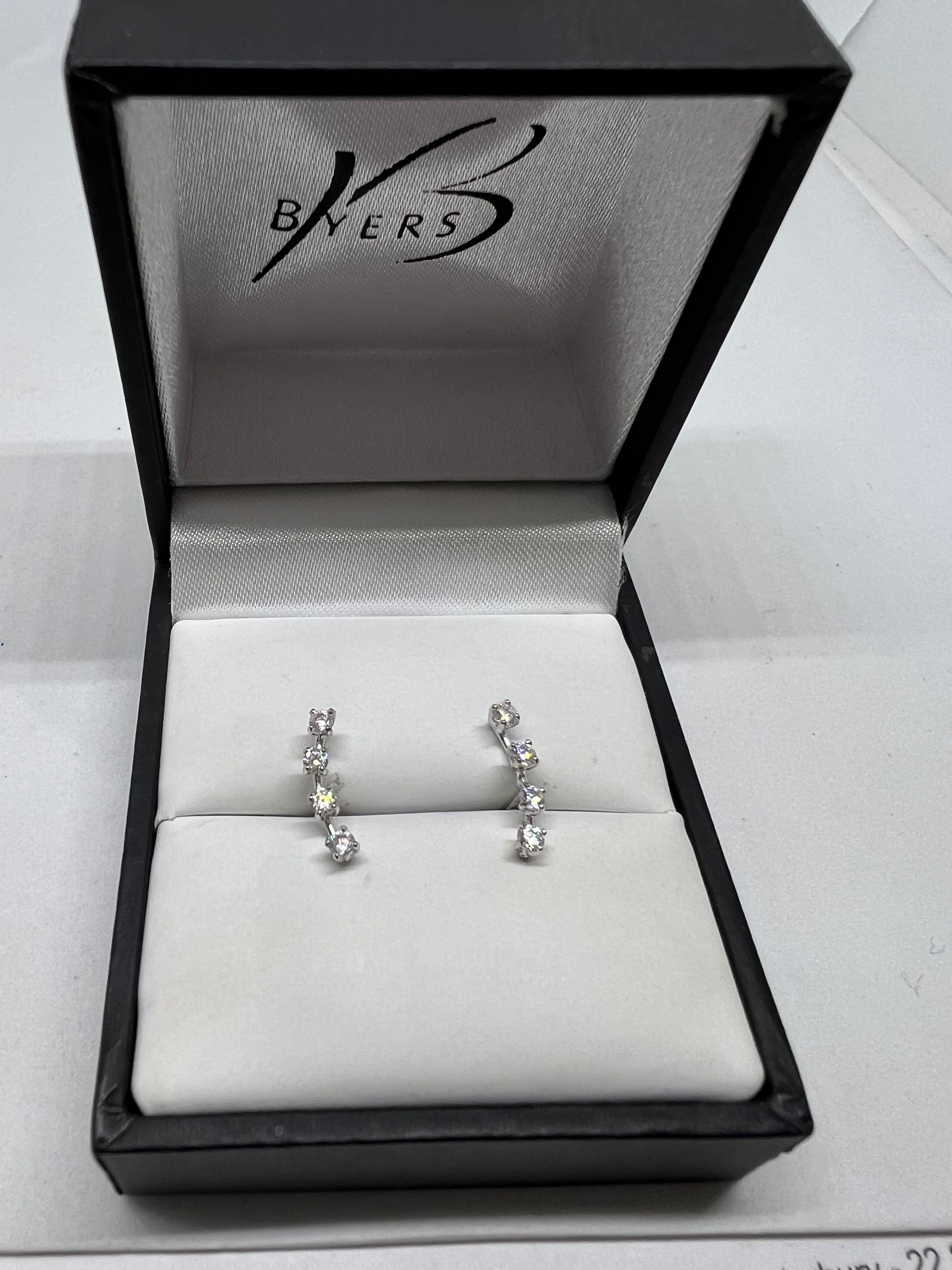 9ct White Gold 4 Stone Cubic Zirconia Earrings #20515