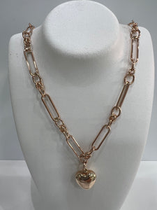 9ct Rose Gold Paperlink Twist Link Necklace with Heart #24414#24353