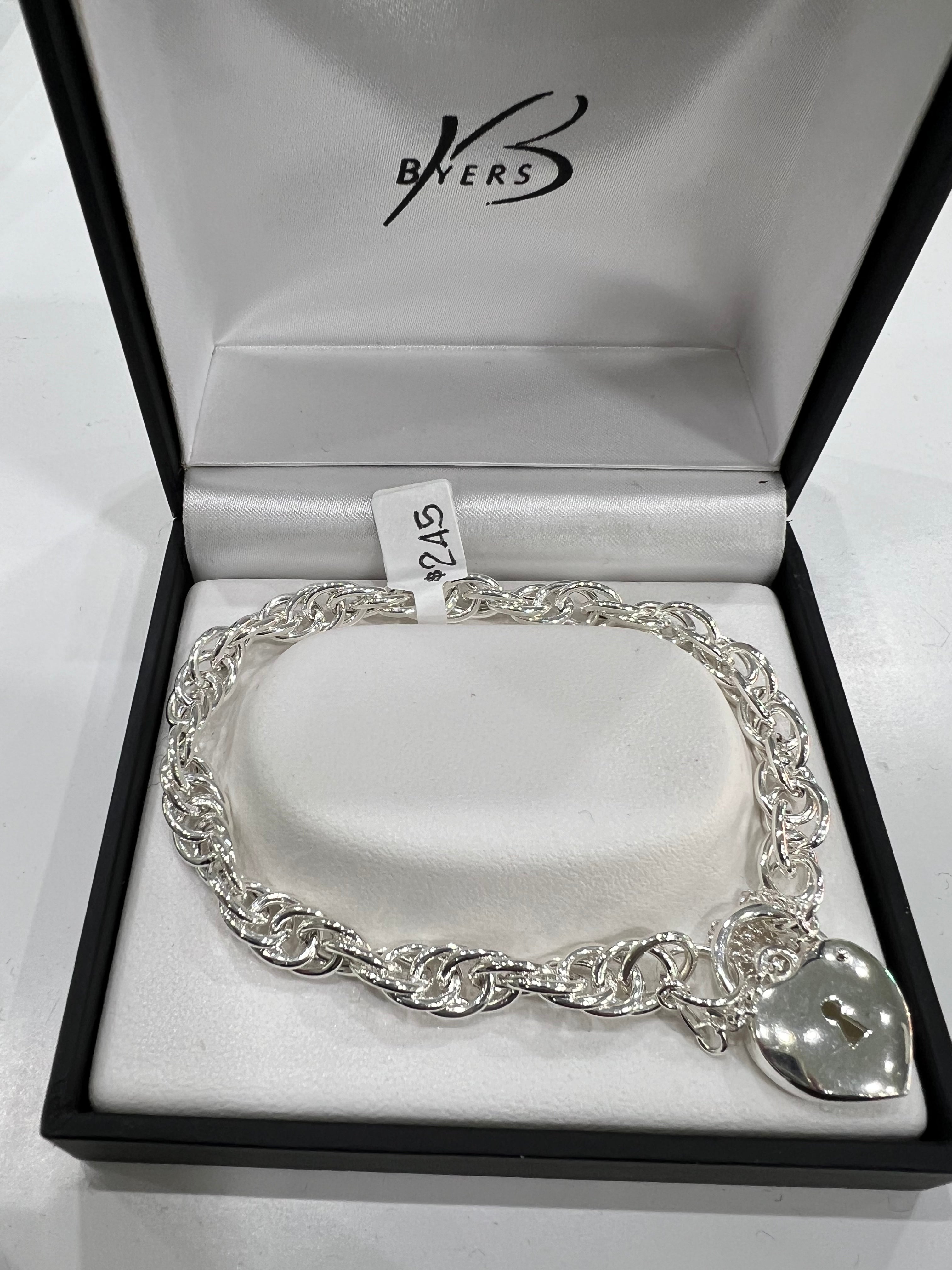 Sterling Silver Bracelet with Heart Padlock # 24961