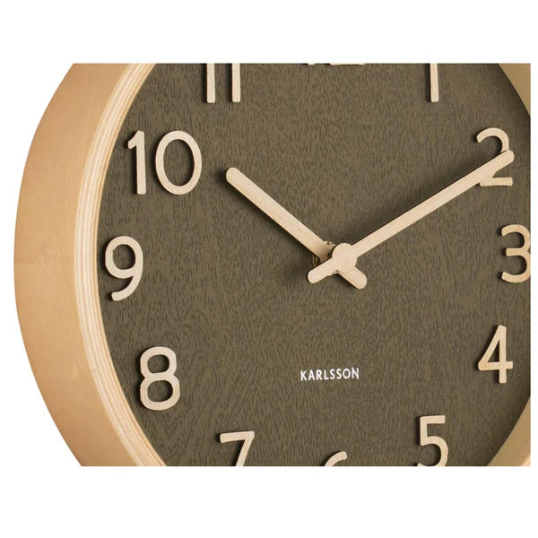 Karlsson Pure Wood Grain Wall Clock - Small Moss Green #25458