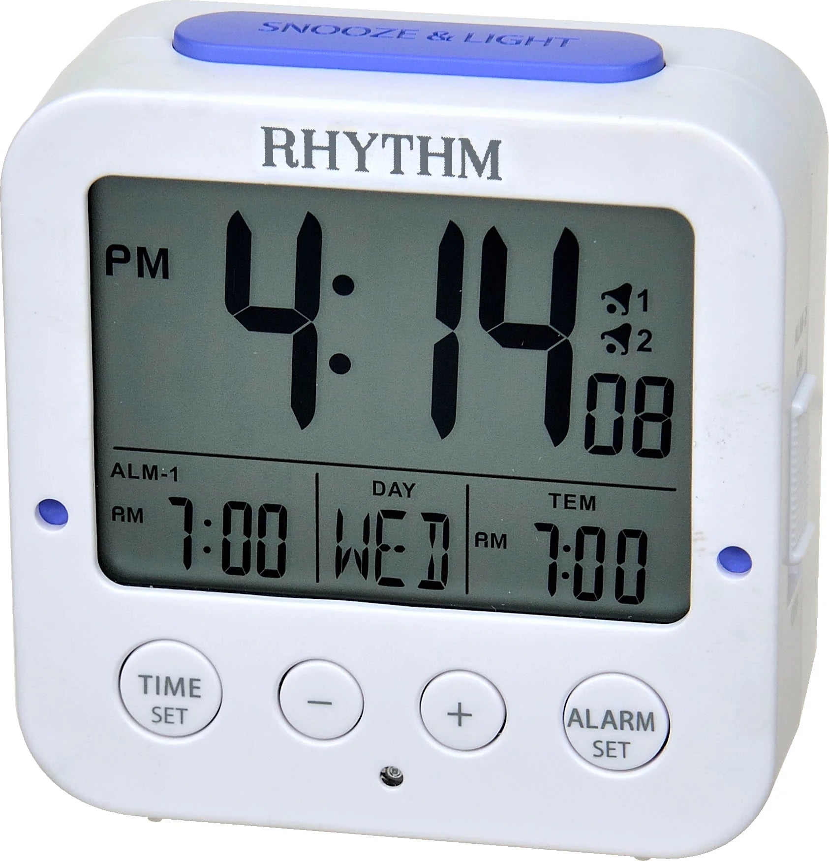 Rhythm Digital Alarm Clock Auto Light Month Date Day Temperature #