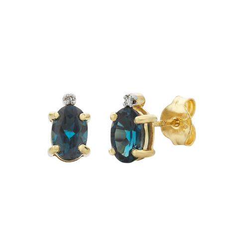 9ct Yellow Gold London Blue Topaz & Diamond Studs Blue Topaz #24160