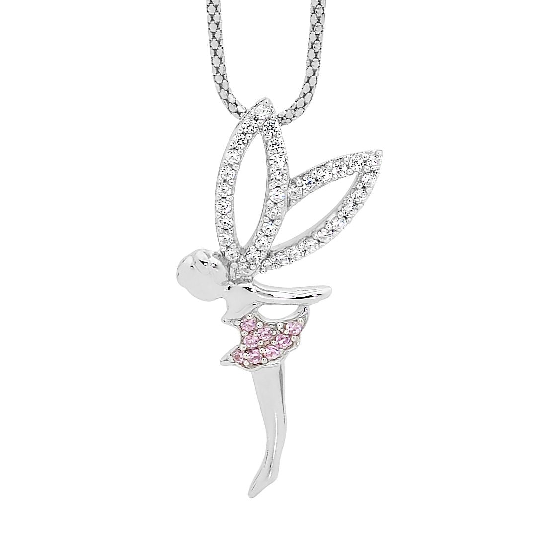 Ellani Sterling Silver Cubic Zirconia Fairy Pendant #24671