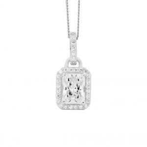 Ellani Sterling Silver Cubic Zirconia Emerald Cut Pendant #19772