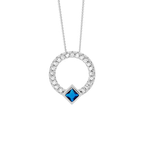 Ellani Sterling Silver 13mm Open Circle Pendant with Blue CZ #