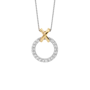 Ellani Sterling Silver with Cubic Zirconia 13mm Circle X Pendant #25374