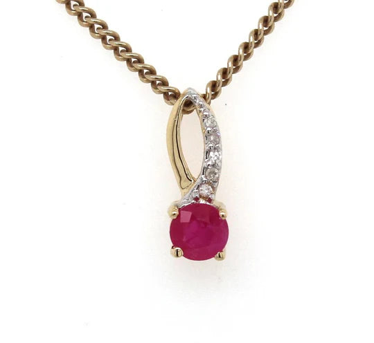 9ct Yellow Gold Ruby & Diamond Small Loop & Gem Pendant #24911