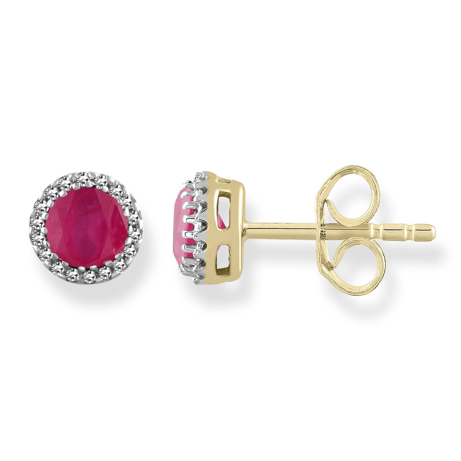 9ct Yellow Gold Diamond Ruby Earrings #