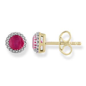 9ct Yellow Gold Diamond Ruby Earrings #