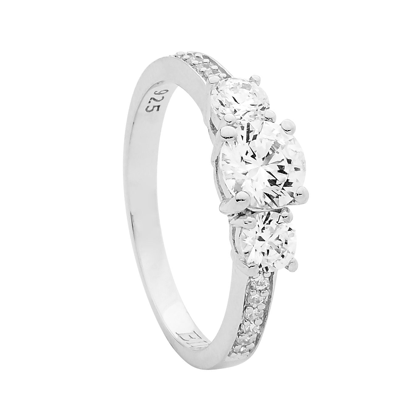 Ellani Sterling Silver 3 White CZ Claw Set Ring #24090