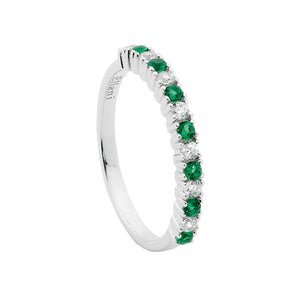 Ellani Sterling Silver Cubic Zirconia Single Row White & Green Ring #24347