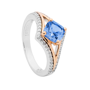 Ellani Sterling Silver White CZ open V Cushion Cut Spinel Rose Gold Plated Ring #25154