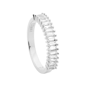 Sterling Silver Ellani White CZ Claw Set Baguette Ring #24351