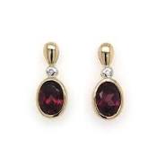 9ct Yellow Gold Rhodolite Garnet & Diamond Earrings #20447