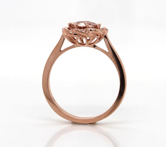 9ct Rose Gold Morganite & Diamond Flower Ring #25482