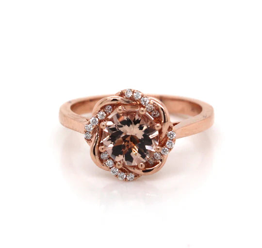 9ct Rose Gold Morganite & Diamond Flower Ring #25482
