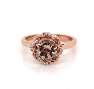 9ct Rose Gold Morganite & Diamond Flower Ring #25482