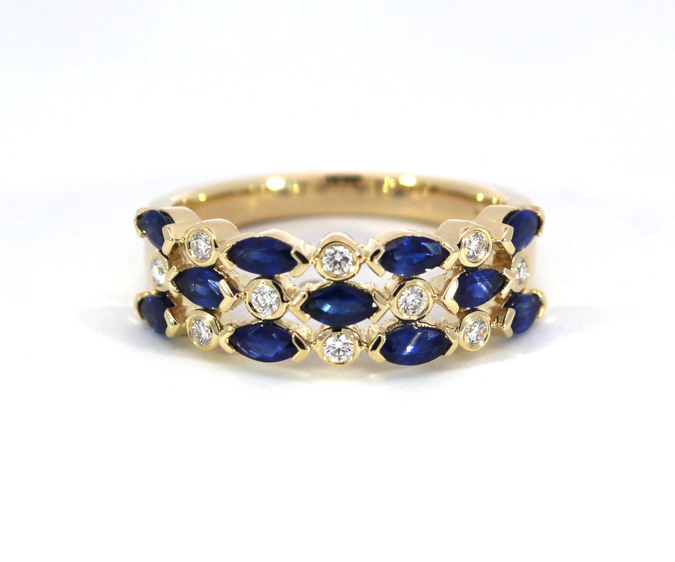 9ct Yellow Gold Multi Stone Sapphire & Diamond Dress Ring #24257
