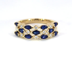 9ct Yellow Gold Multi Stone Sapphire & Diamond Dress Ring #24257