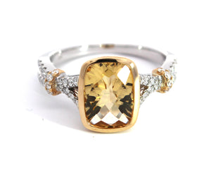 9ct White & Yellow Gold Citrine & Diamond Dress Ring #24259