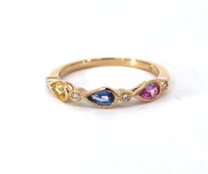 9ct Yellow Gold Multi-Sapphire Pear Chain Ring #24288