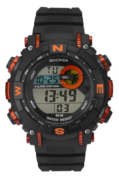 Sekonda Men's Black Orange Case Digital 51MM Watch #24553