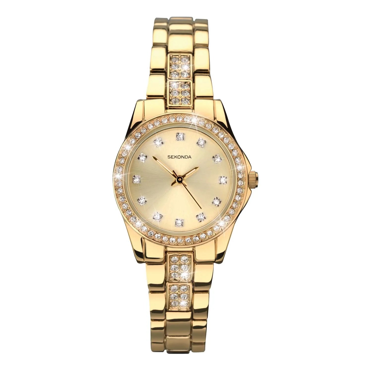 Sekonda Ladies Gold Dial Gold Stones Set Gold Bracelet Watch #