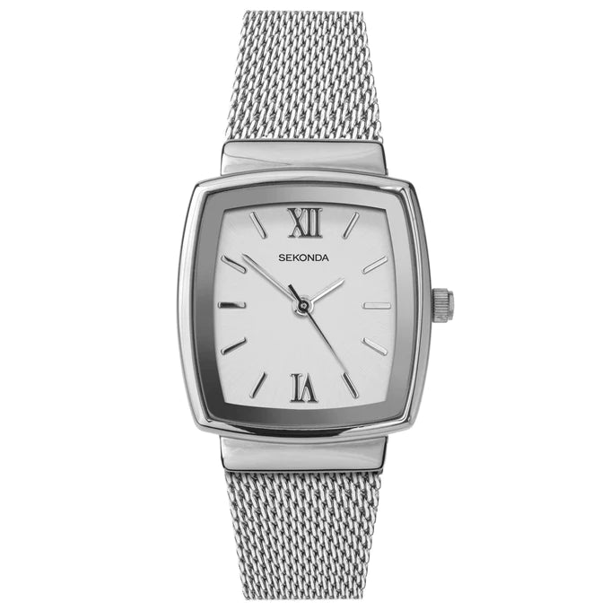 Sekonda Ladies Silver Square Case Mesh Bracelet Watch #