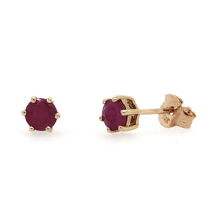 9ct Yellow Gold 6 Claw Round Ruby Studs #19294