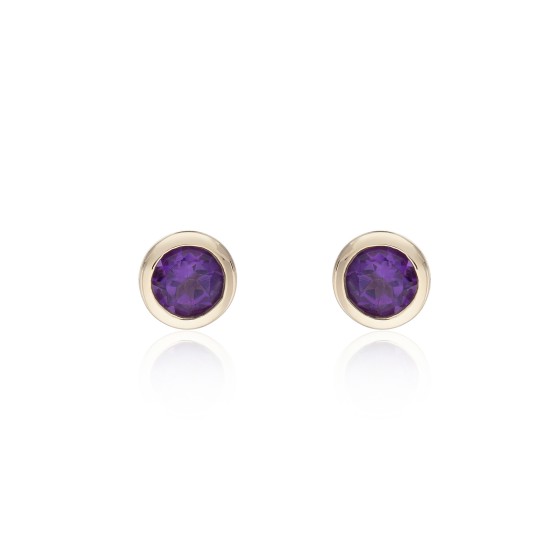 9ct Yellow Gold Amethyst Rub Over Stud Earrings #15448