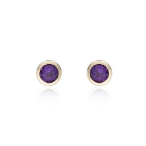 9ct Yellow Gold Amethyst Rub Over Stud Earrings #15448