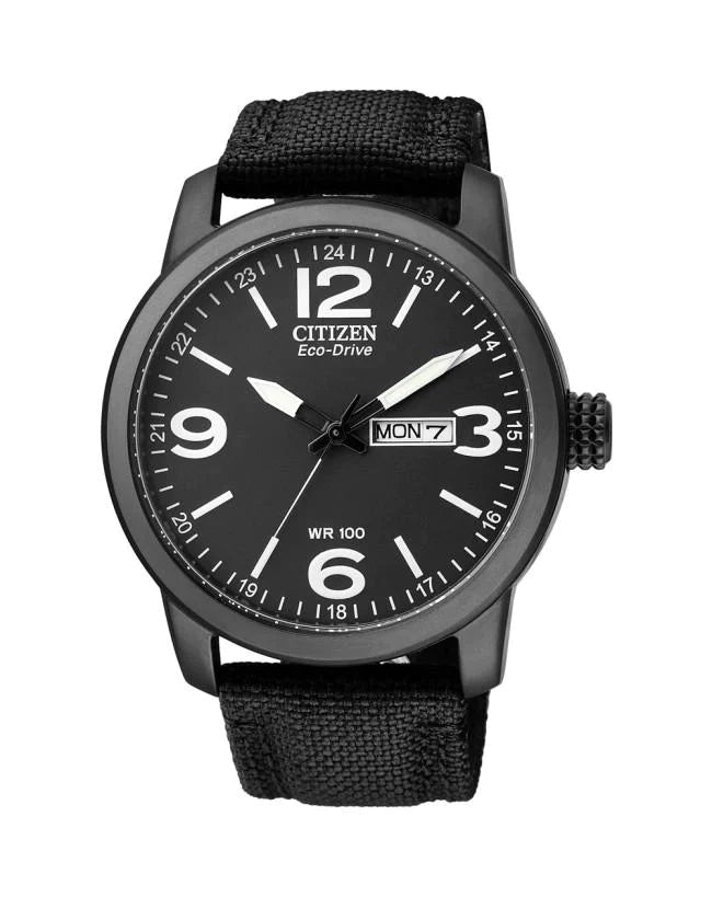 Citizen Eco Drive Gents Black Nylon Strap WR100 Watch #