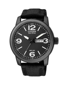 Citizen Eco Drive Gents Black Nylon Strap WR100 Watch #