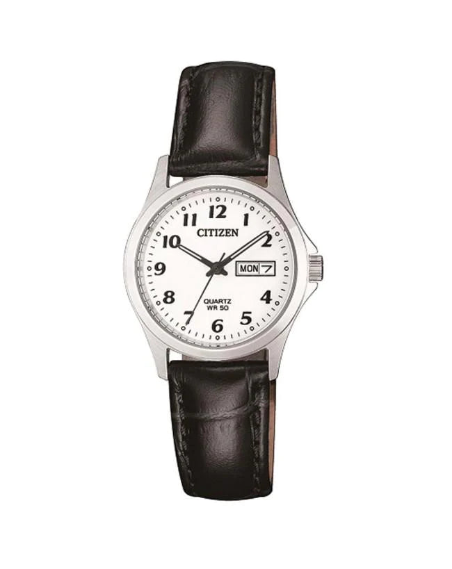 Citizen Gents Quartz White Dial Leather Strap Watch #24708
