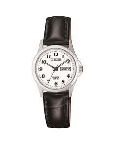 Citizen Gents Quartz White Dial Leather Strap Watch #24708