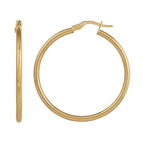 9ct Yellow Gold  2mm x 30mm Plain Tube Hoop Earrings #23196