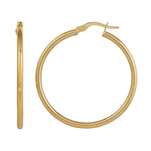 9ct Yellow Gold  2mm x 30mm Plain Tube Hoop Earrings #23196