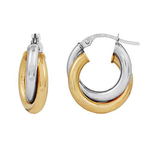 9K Yellow & White Gold Double Plain Tube Hoop Earrings #25322