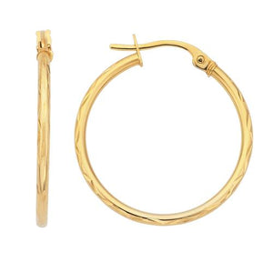 9ct Yellow Gold Diamond Cut Tube Hoop Earrings #25327