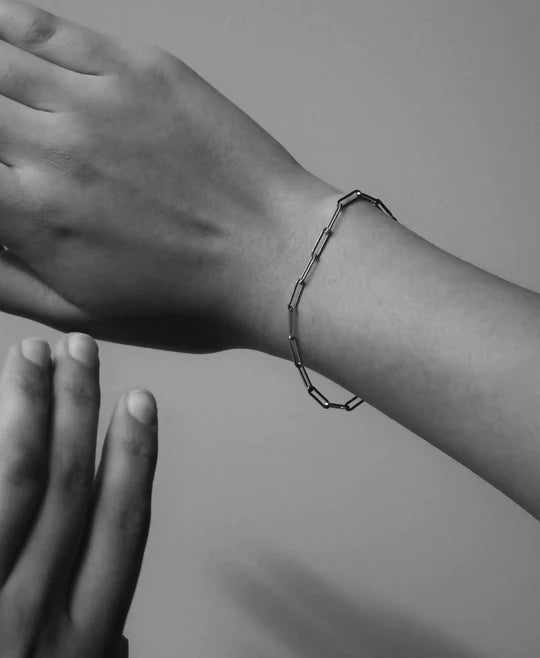 Sterling Silver Medium Paper Clip Chain Bracelet 19cm #