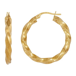 9ct Yellow Gold Twisted SQ Plain Hoop Earrings #