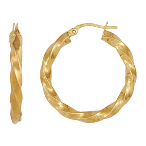 9ct Yellow Gold Twisted SQ Plain Hoop Earrings #23194